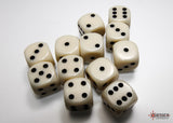 Chessex: Opaque Ivory/black 16mm d6 Dice Block (12 dice)