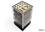 Chessex: Opaque Ivory/black 16mm d6 Dice Block (12 dice)