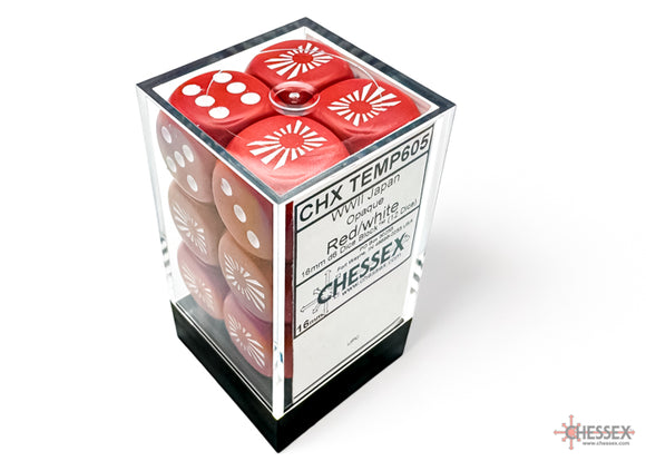 Chessex: Japan War Dice Opaque Red/white 16mm d6 Dice Block (12 dice)