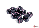 Chessex: Opaque Black/pink 16mm d6 Dice Block (12 dice)