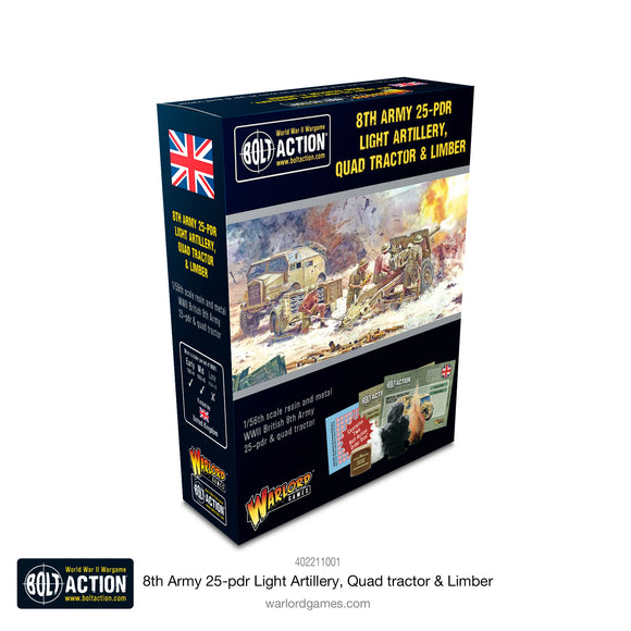 Bolt Action British  8th Army 25 pounder Light Artillery, Quad & Limber 20% Off