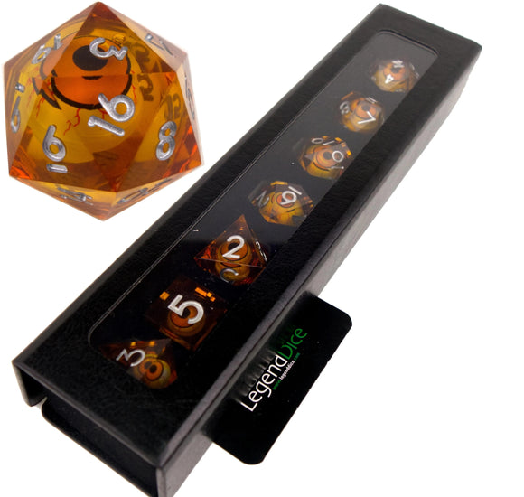 Liquid Core Dice in Case - Eye Bloodshot Orange (Silver)