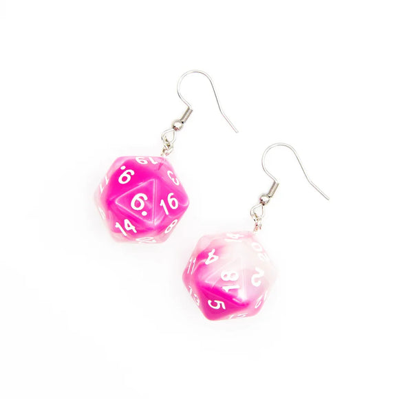 Tabletop Dominion D20 Earrings | Light Pink Swirl