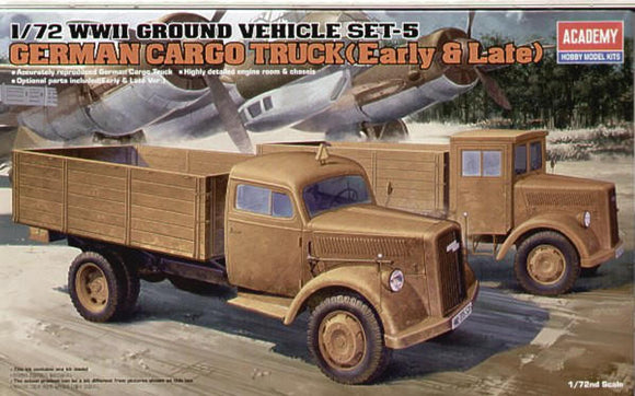 Academy Hobby Models 1/72 WWII Ground Vehicle Series-5 - German Cargo Truck (Early & Late)