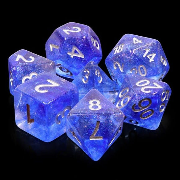 Legend Dice Poly Dice Set - Glitter - Blue Veil, Boxed