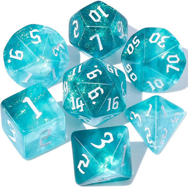 Legend Dice Poly Dice Set - Glitter - Aqua (White), Boxed