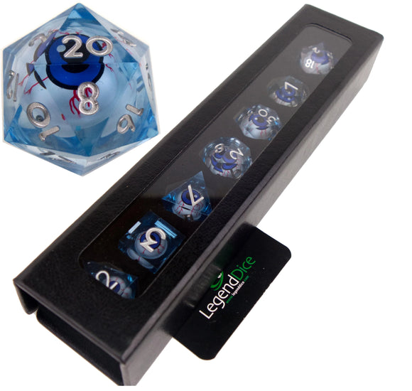 Liquid Core Dice in Case - Eye Bloodshot Blue (Silver)