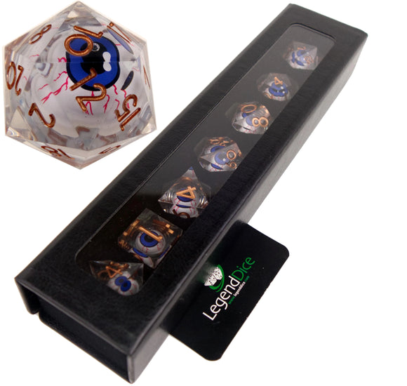 Liquid Core Dice in Case - Eye Bloodshot Clear (Bronze)