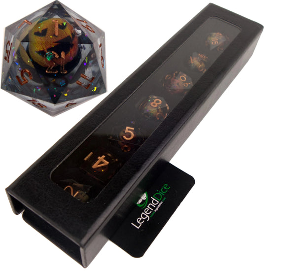 Liquid Core Dice in Case - Pumpkin Glitter (Bronze)