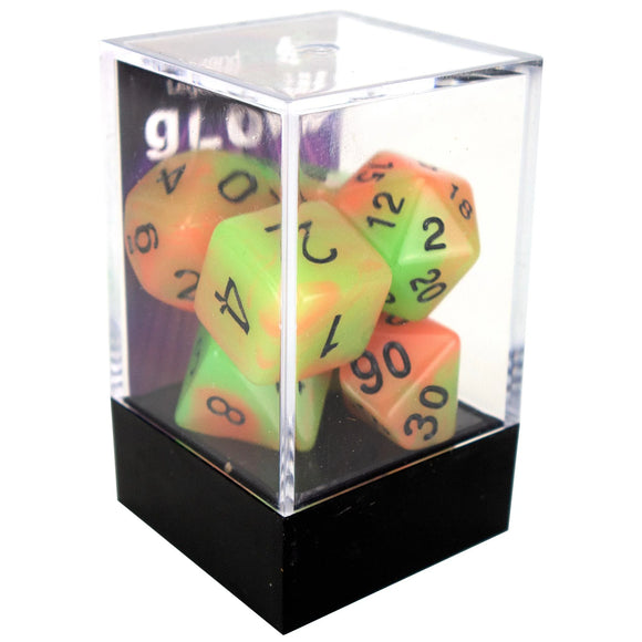 Legend Dice Poly Dice Set - Glow - Orange/Green, Boxed