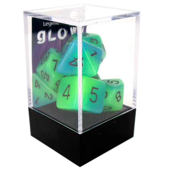 Legend Dice Poly Dice Set - Glow - Blue / Green, Boxed